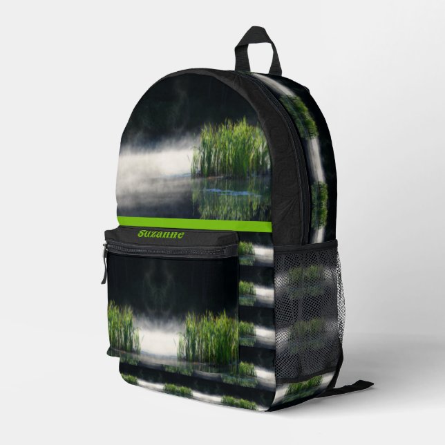Cattails In Mist Personalized Printed Backpack (Back Corner Right)