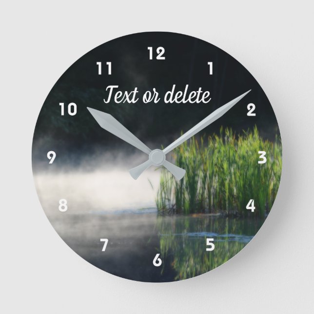 Cattails In The Mist On A Pond Orton Personalized Round Clock (Front)