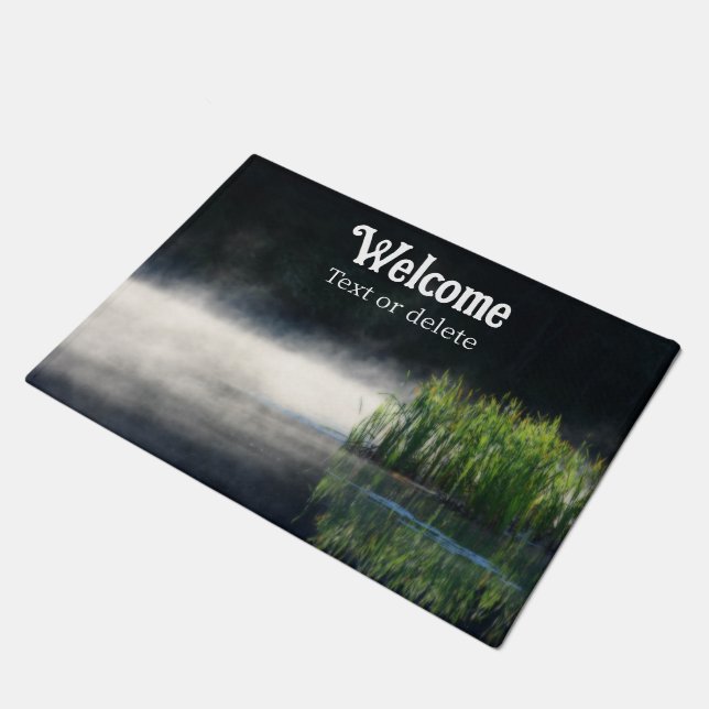 Cattails In The Mist On A Pond Personalized Doormat (Angled)