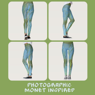 Cattails Monet Inspired Pastel Blue and Green Leggings