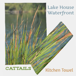 Cattails on Lake Waterfront Photographic Kitchen Towel