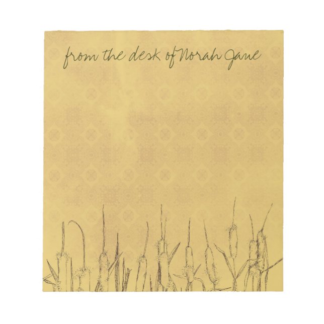 Cattails Pen and Ink Drawing Personalized Notepad (Front)