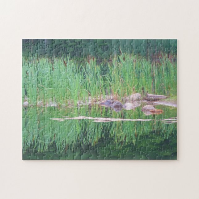 Cattails Pond Reflections Photo Painting  Jigsaw Puzzle (Horizontal)