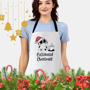 Catteinated Christmas Coffee and Cat Lover Holiday Apron