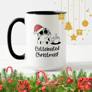 Catteinated Christmas Coffee and Cat Lover Holiday Mug