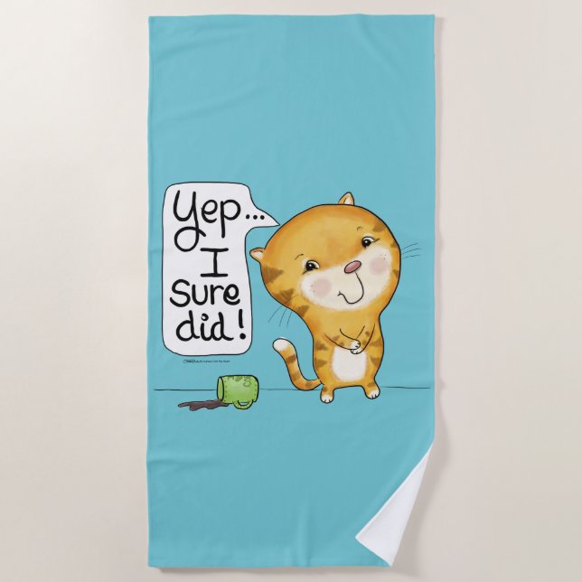 Cattitude- Cat Spills Coffee Beach Towel (Front)