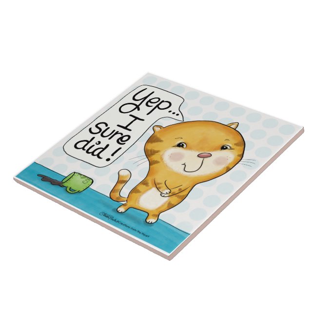 Cattitude- Cat Spills Coffee Tile (Side)