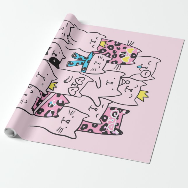 Cattitude Cute Cat, Funny Kitten Cat Lover Gift Wrapping Paper (Unrolled)
