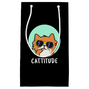 Cattitude Funny Cat Pun Dark BG Small Gift Bag