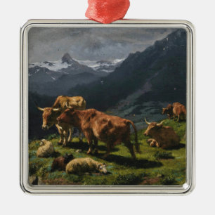 Cattle and Sheep in an Alpine Landscape Metal Ornament
