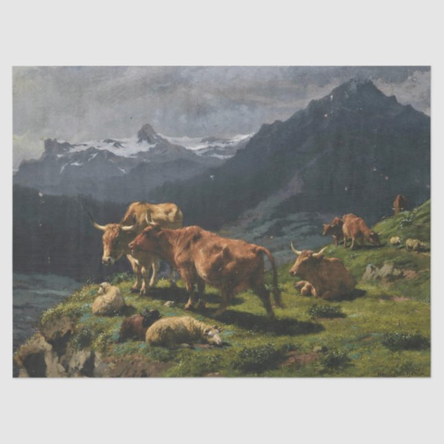 Cattle and Sheep in an Alpine Landscape Tissue Paper (Front)