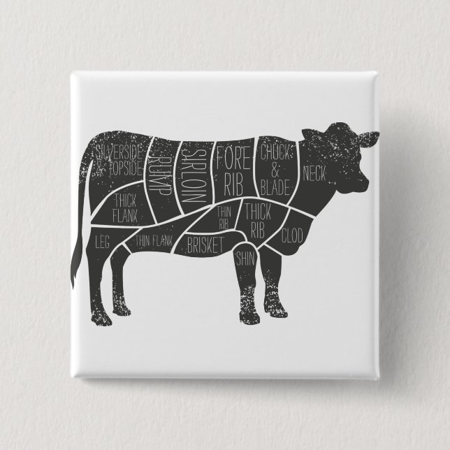 Cattle Butcher Chart 2 Inch Square Button (Front)