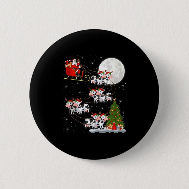 Cattle Cow Santa Sleigh Flying Funny Magical Chris 2 Inch Round Button (Front)