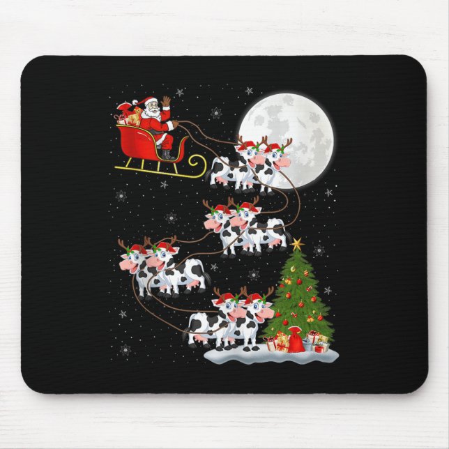Cattle Cow Santa Sleigh Flying Funny Magical Chris Mouse Pad (Front)
