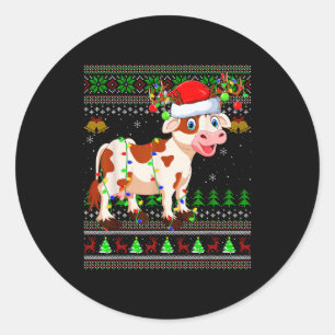 Cattle Cow Ugly Christmas Sweaters Holiday Santa C Classic Round Sticker