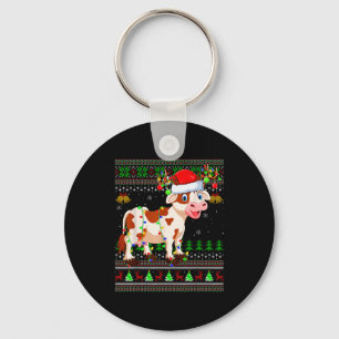 Cattle Cow Ugly Christmas Sweaters Holiday Santa C Keychain