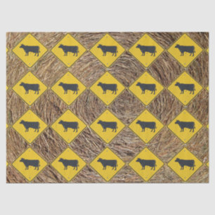 Cattle Crossing Sign, Hay Background Tissue Paper