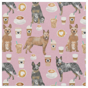 cattle dogs and coffee purple fabric
