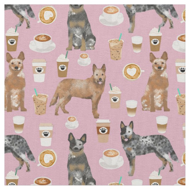 cattle dogs and coffee purple fabric (Close Up)