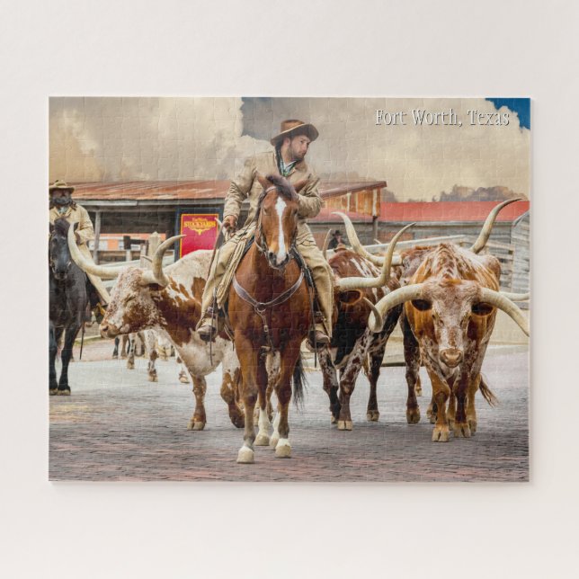 Cattle Drive, Longhorns & Cowboys, Fort Worth, TX Jigsaw Puzzle (Horizontal)