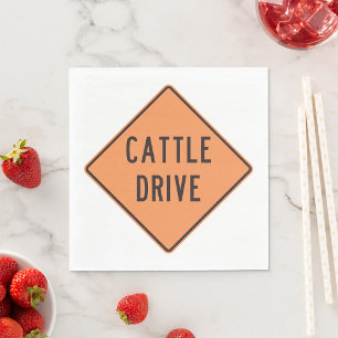 Cattle Drive Road Sign Napkin