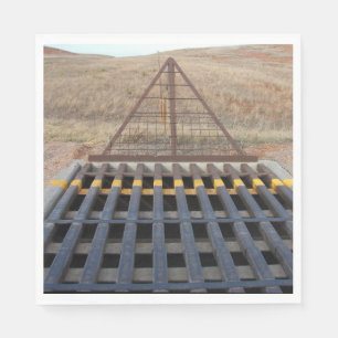 Cattle Grate Across Gravel Road. Wyoming, Western Napkin