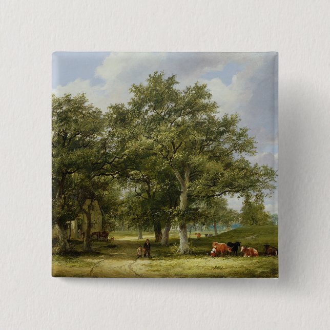 Cattle Grazing 2 Inch Square Button (Front)