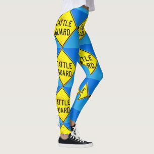 cattle guard sign yellow diamonds blue leggings