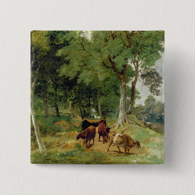 Cattle on a Devonshire Lane 2 Inch Square Button (Front)