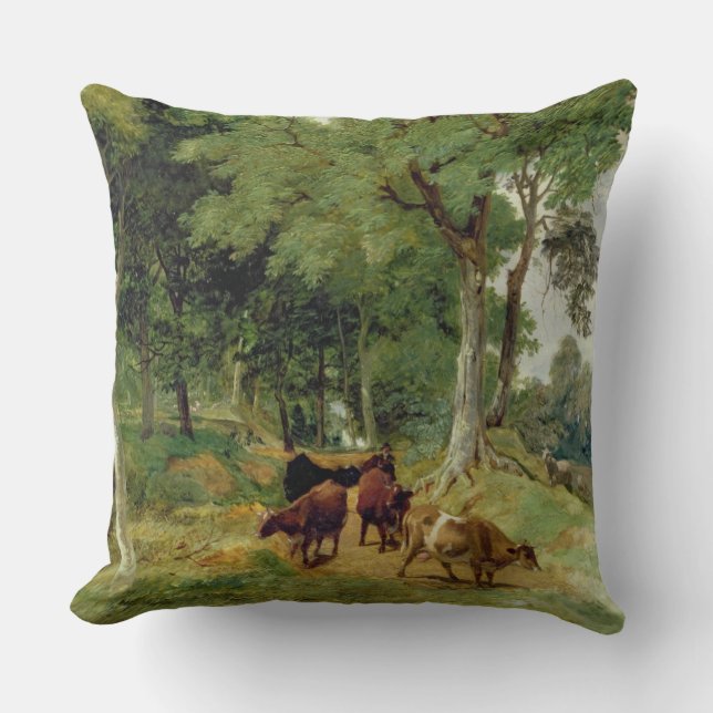 Cattle on a Devonshire Lane Throw Pillow (Front)