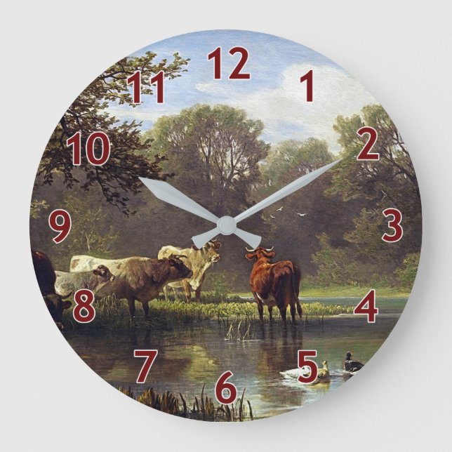 Cattle on the Pond Classic Art Large Clock (Front)