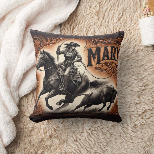Cattle Roping at Local Rodeo Event Throw Pillow (Blanket)