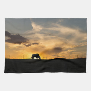 Cattle Sunset Silhouette Kitchen Towel