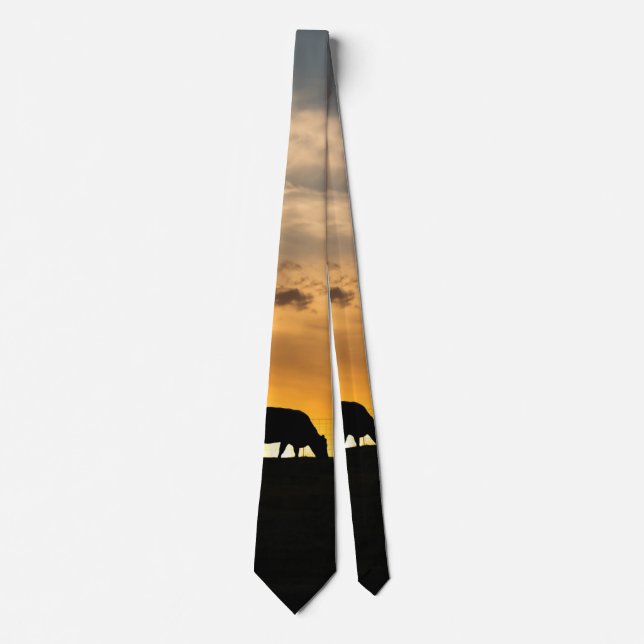 Cattle Sunset Silhouette Neck Tie (Front)