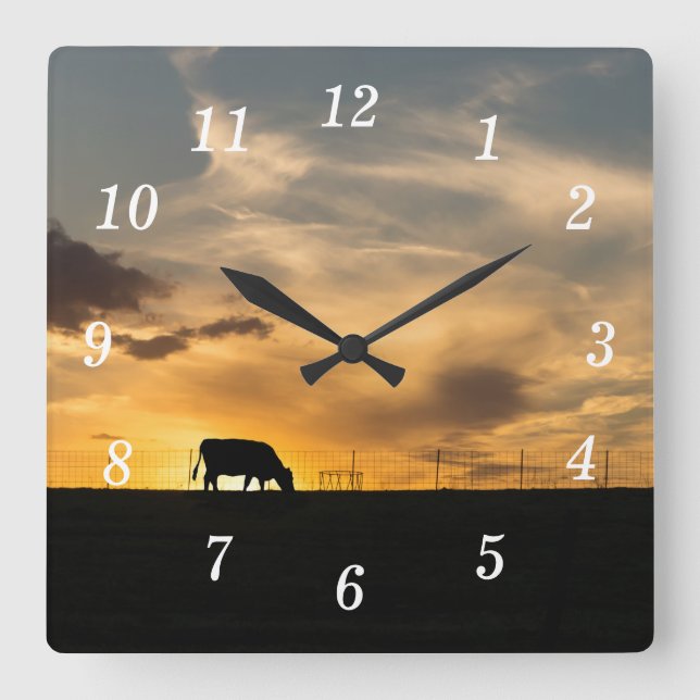 Cattle Sunset Silhouette Wall Clock (Front)