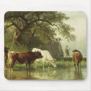 Cattle Watering in a River Landscape Mouse Pad