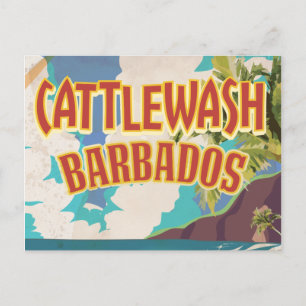 Cattlewash Beach Barbados travel poster. Postcard