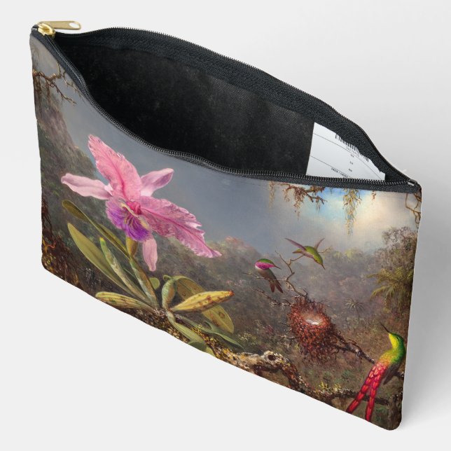Cattleya Orchid and Three Hummingbirds by Heade Accessory Pouch (Open)