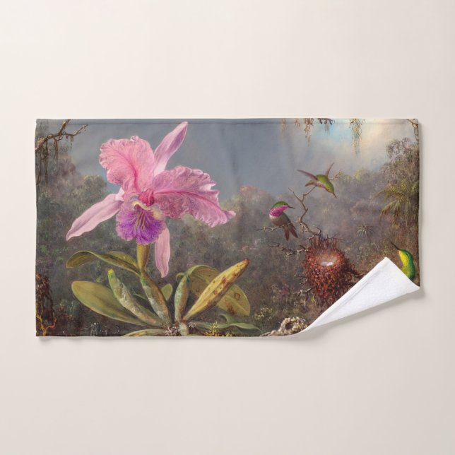 Cattleya Orchid and Three Hummingbirds by Heade Hand Towel (Hand Towel)
