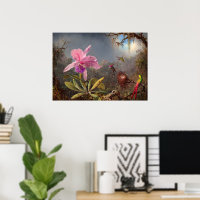 Cattleya Orchid and Three Hummingbirds by Heade