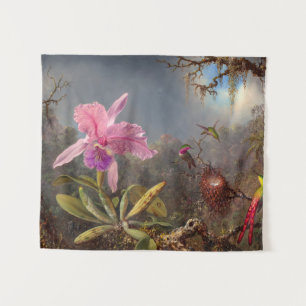Cattleya Orchid and Three Hummingbirds by Heade Tapestry
