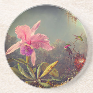 Cattleya Orchid and Three Hummingbirds Heade Coaster