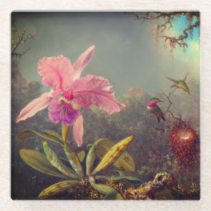 Cattleya Orchid and Three Hummingbirds Heade Glass Coaster