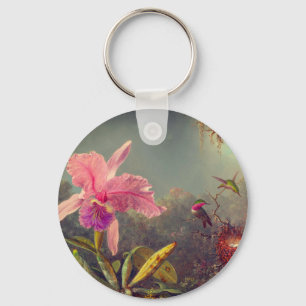Cattleya Orchid and Three Hummingbirds Heade Keychain