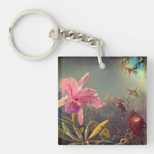 Cattleya Orchid and Three Hummingbirds Heade Keychain