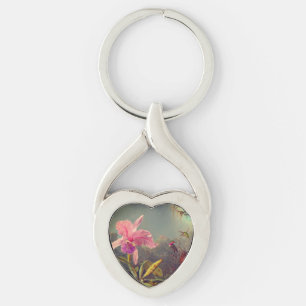 Cattleya Orchid and Three Hummingbirds Heade Keychain