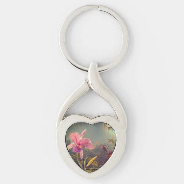 Cattleya Orchid and Three Hummingbirds Heade Keychain (Front)