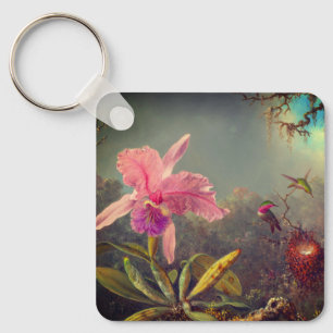Cattleya Orchid and Three Hummingbirds Heade Keychain