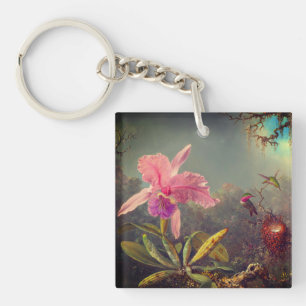 Cattleya Orchid and Three Hummingbirds Heade Keychain