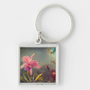 Cattleya Orchid and Three Hummingbirds Heade Keychain